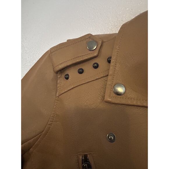 S P Y M Women's Jacket Faux Motorcycle Biker Coat Brown Large - Picture 4 of 14